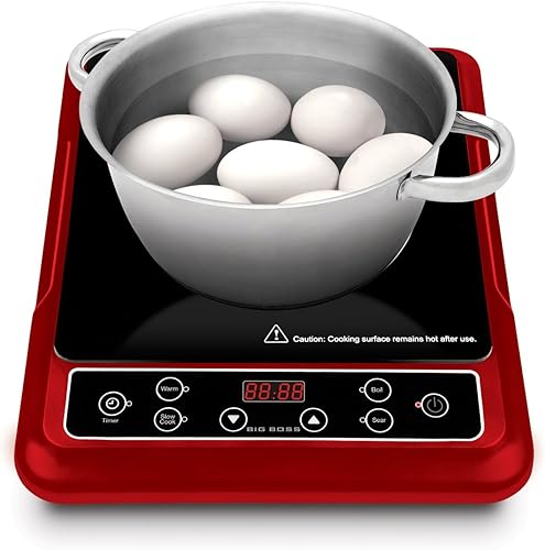 Miniatura 4 de 9148 Placa de cocción de inducción de 1300 vatios compatible con utensilios de cocina de inducción, color rojo