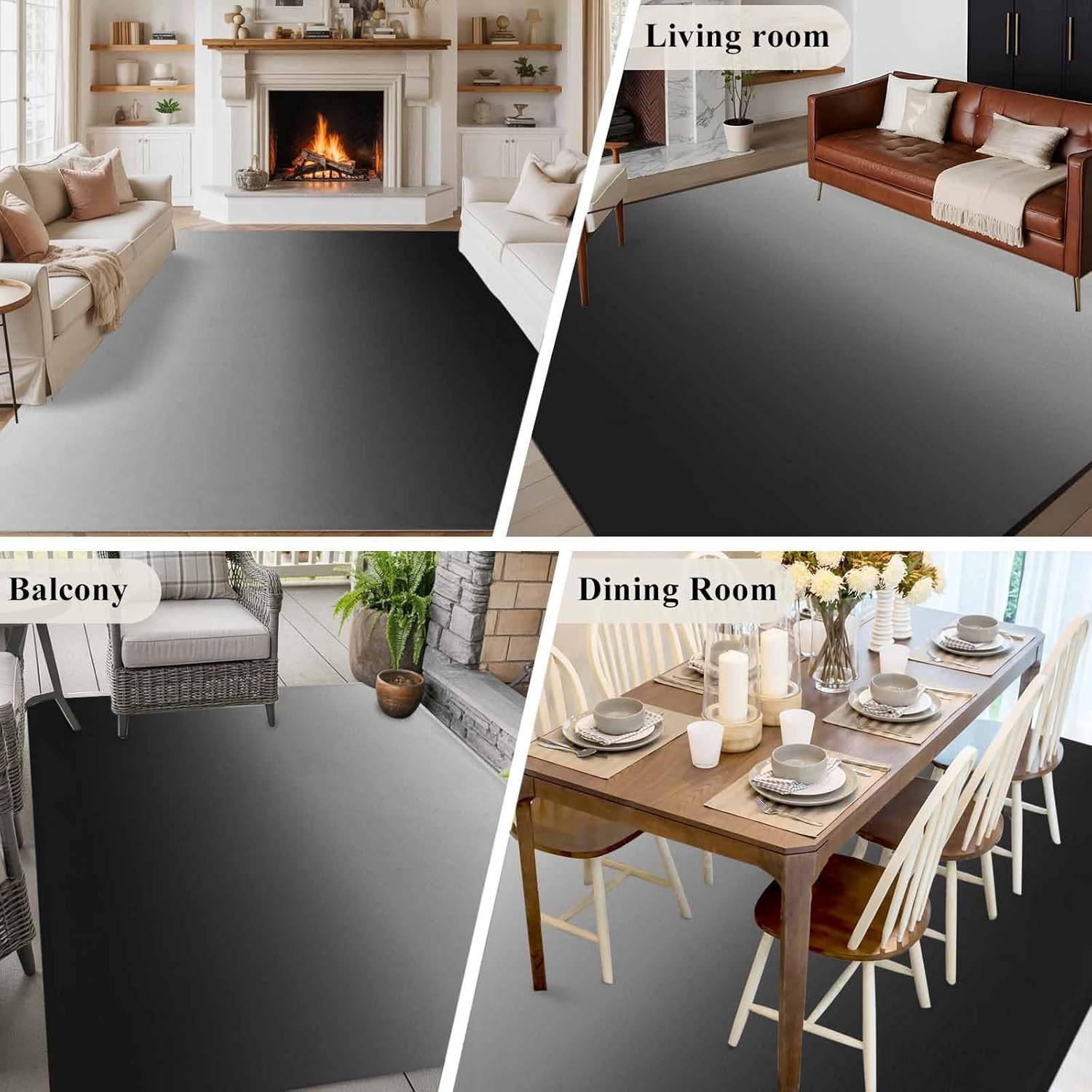 Rectangle Area Rugs 5 x 8 Ft, Black Ombre Non-Slip Residential Carpet, Farmhouse Gradient Modern Abstract Art Indoor Crawling Mats Runner Rugs for Living Room/Dining Room/Bedroom