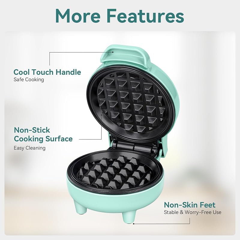 SNAILAR Mini Gofrisütő Belgás Gofri Készítő Zöld 550W Kompakt Családi
