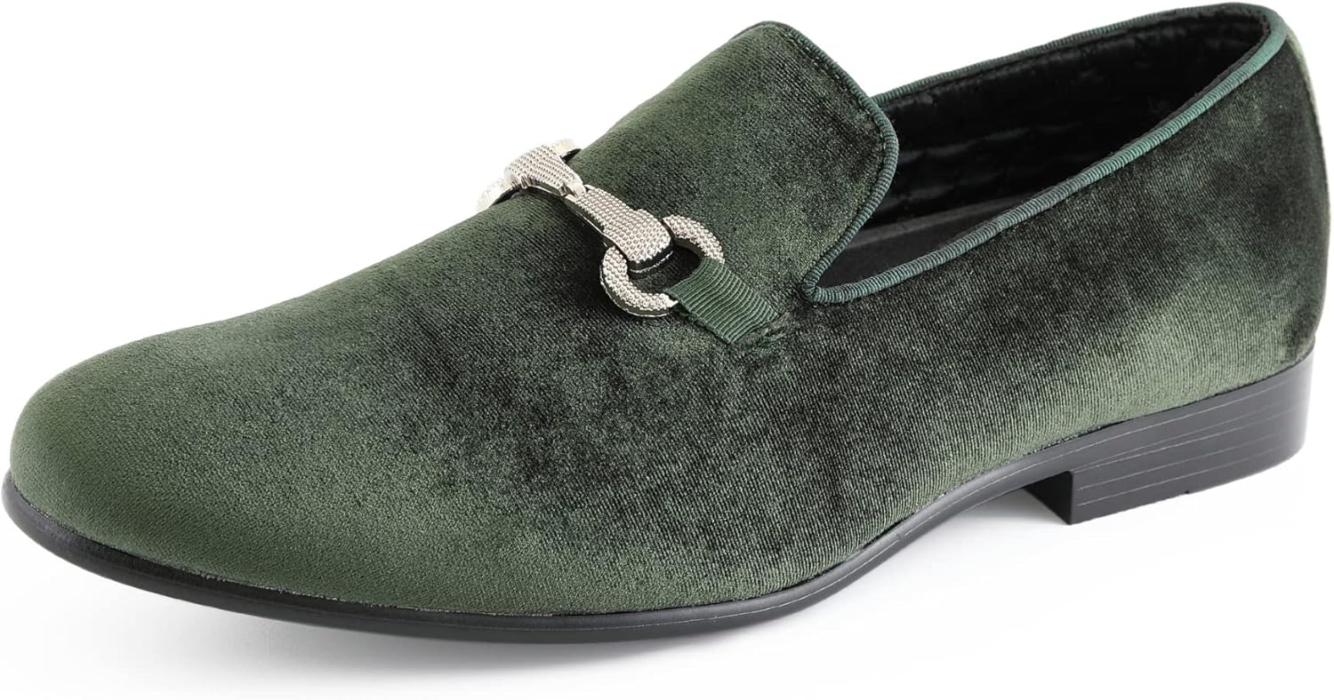 Amali Aller, Mens Casual Shoes - Loafers Men Slip on Shoes - Man Made Velvet Men's Slippers with Metal and Knitted Buckle - Mens Tuxedo Shoes