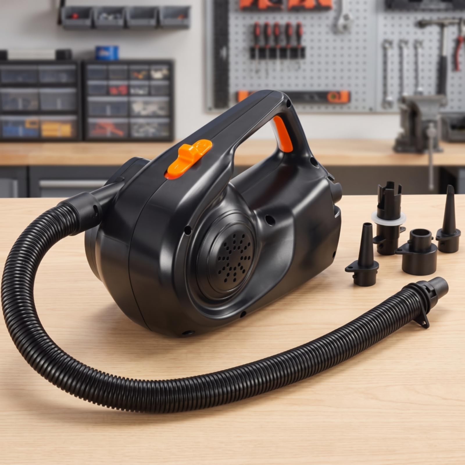 Qianly Inflador Eléctrico con Tubo Flexible Portátil Bomba Eléctrica Compacto para Camping, Piscina