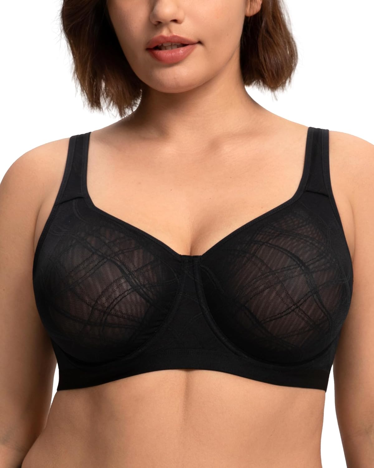 HSIA Minimizer Bras for Women Full Coverage Underwire Plus Size Unlined Mesh Jacquard Bra with Wide Straps