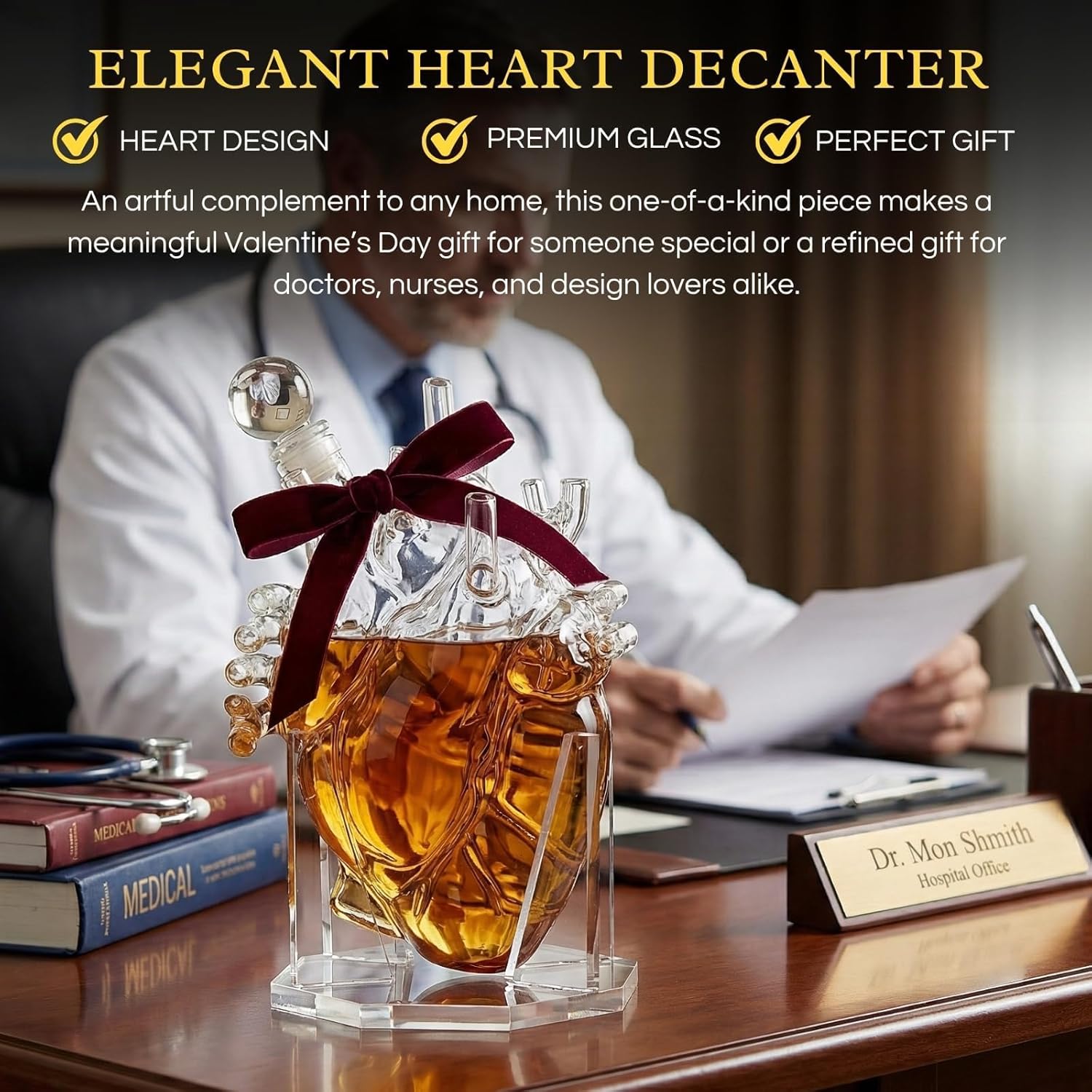 Heart Decanter Whiskey & Wine Decanter Set, Organ Aerator, that Someone You Love, Gift For Doctors, Cardiothoracic Surgeons, Nurse, Pre-Med, Adults (750 ML)