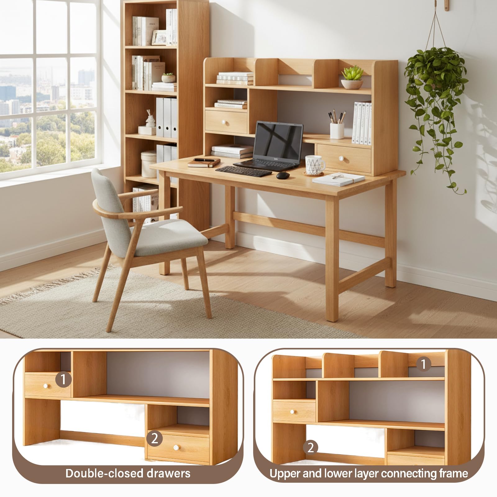 Estanteria Escritorio Pequeña Libreria Madera, Estanterias de Madera para Libros y Oficina, Estante Sobremesa con Cajones y Hueco Alto 30cm, Organizador Robusto 60/80x17x80cm(Color:60x17x80CM)