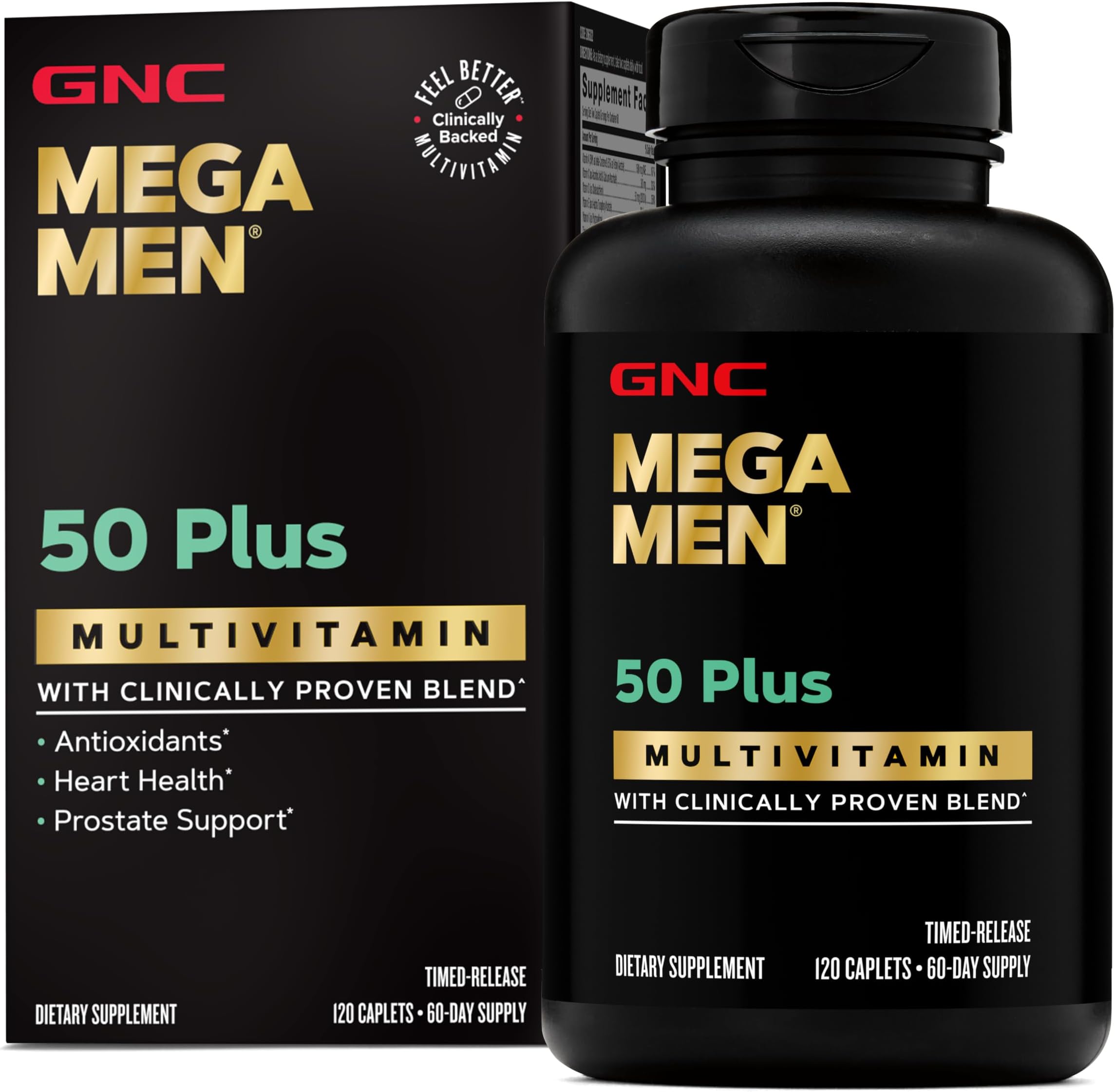 GNC Mega Men 50 Plus Multivitamin for Men, Heart & Prostate, 120 Count