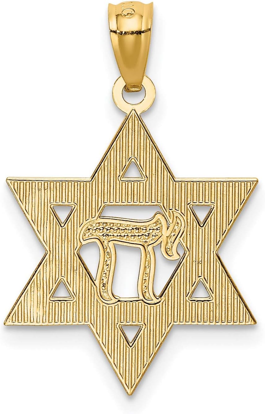 14k Yellow Gold and Rhodium Star of David Pendant with Hebrew Chai Symbol, Spiritual Jewish Jewelry for Men and Women, Faith and Life Necklace, Religious Gold Charm, Cultural Hebrew Pendant - Image 3