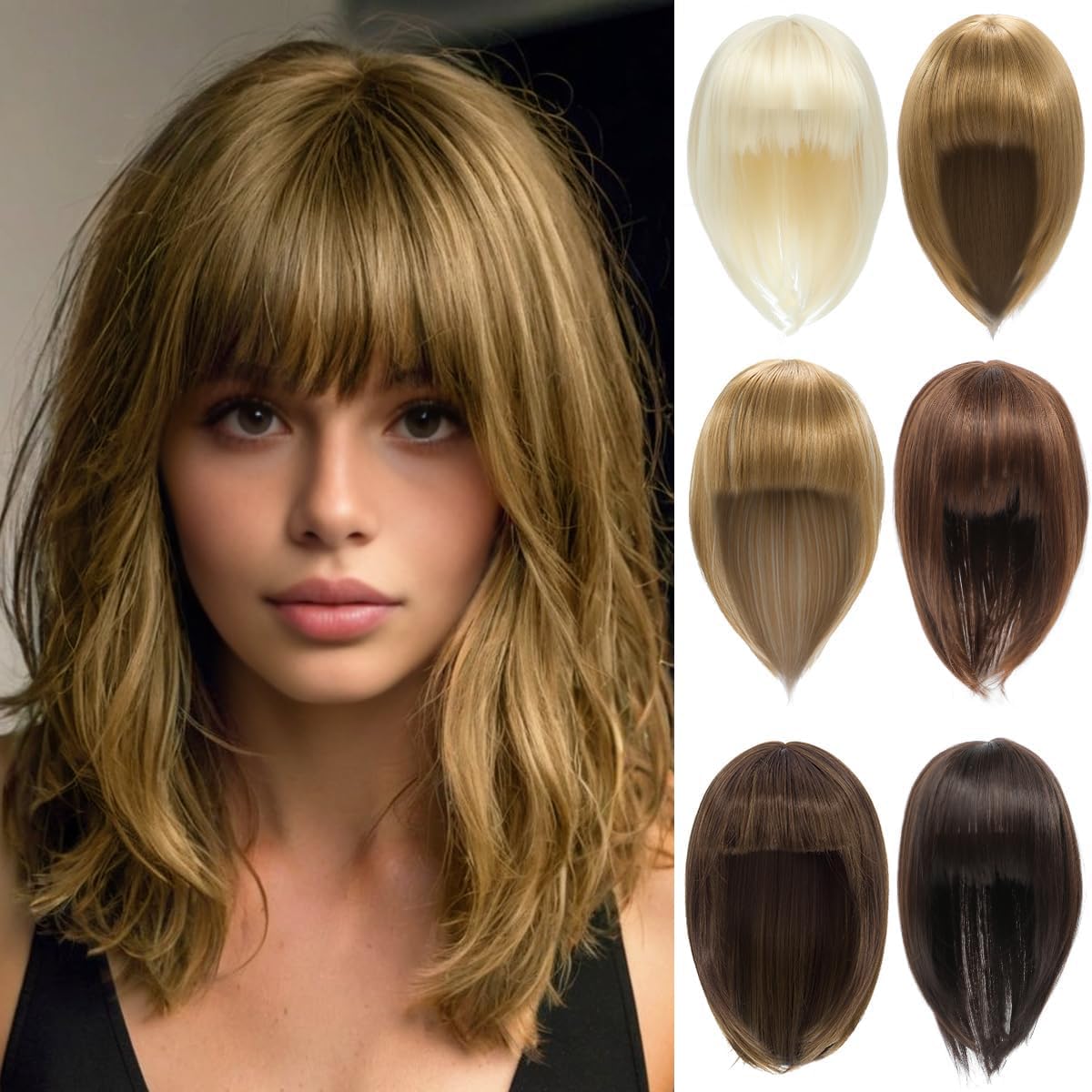 PARXITN Hair Topper für Frauen Synthetische Haarteile 30cm Hair Toupet mit Pony Gerade Wiglets Haarteile für Dünnes Haar Dunkelblond mix Bleichblond