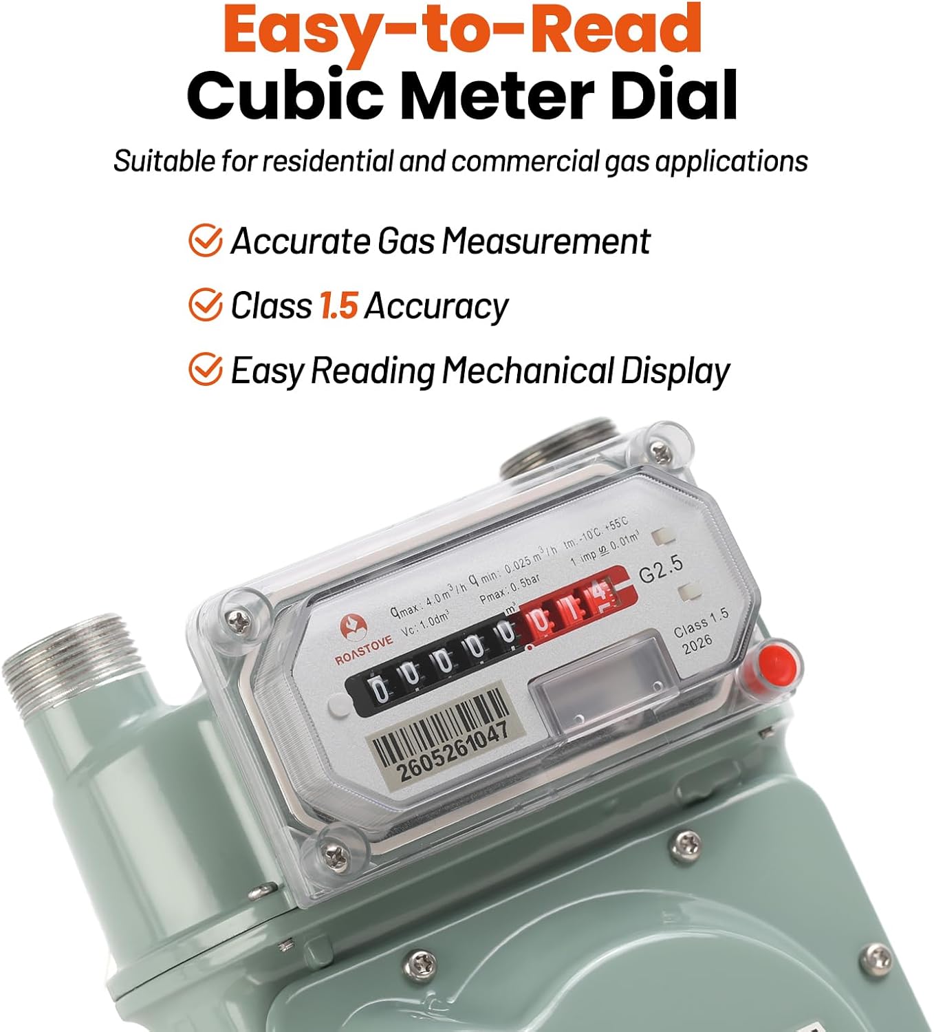 M30 Diaphragm Gas Submeter, Cubic Meter Readout, for Natural Gas & Propane Vapor Usage Monitoring