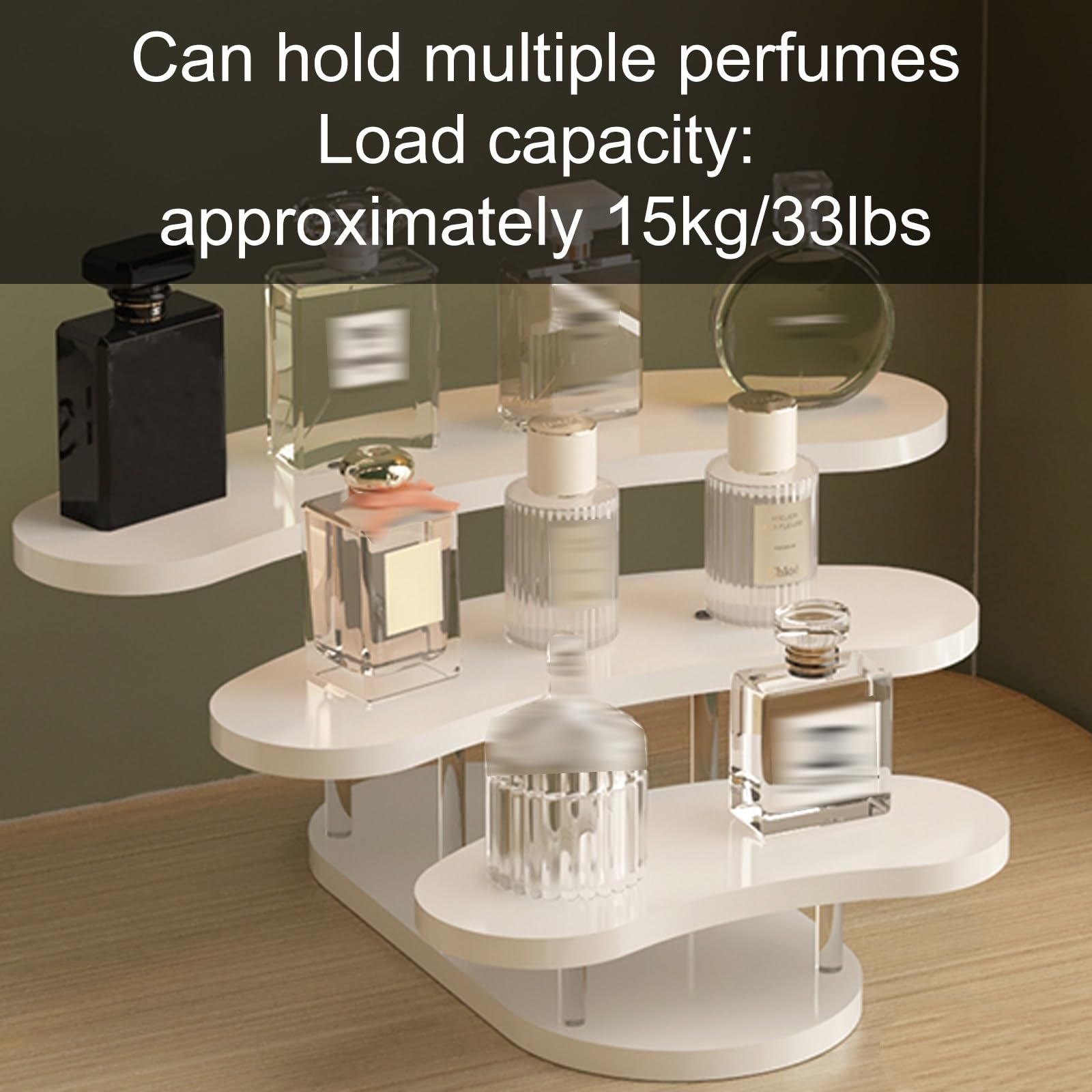 Expositor Curvo de Tres Capas para Perfumes, Estanterias Almacenaje de Joyas, con Soporte de Acrílico, Ideal para Exhibir Perfumes(Beige)