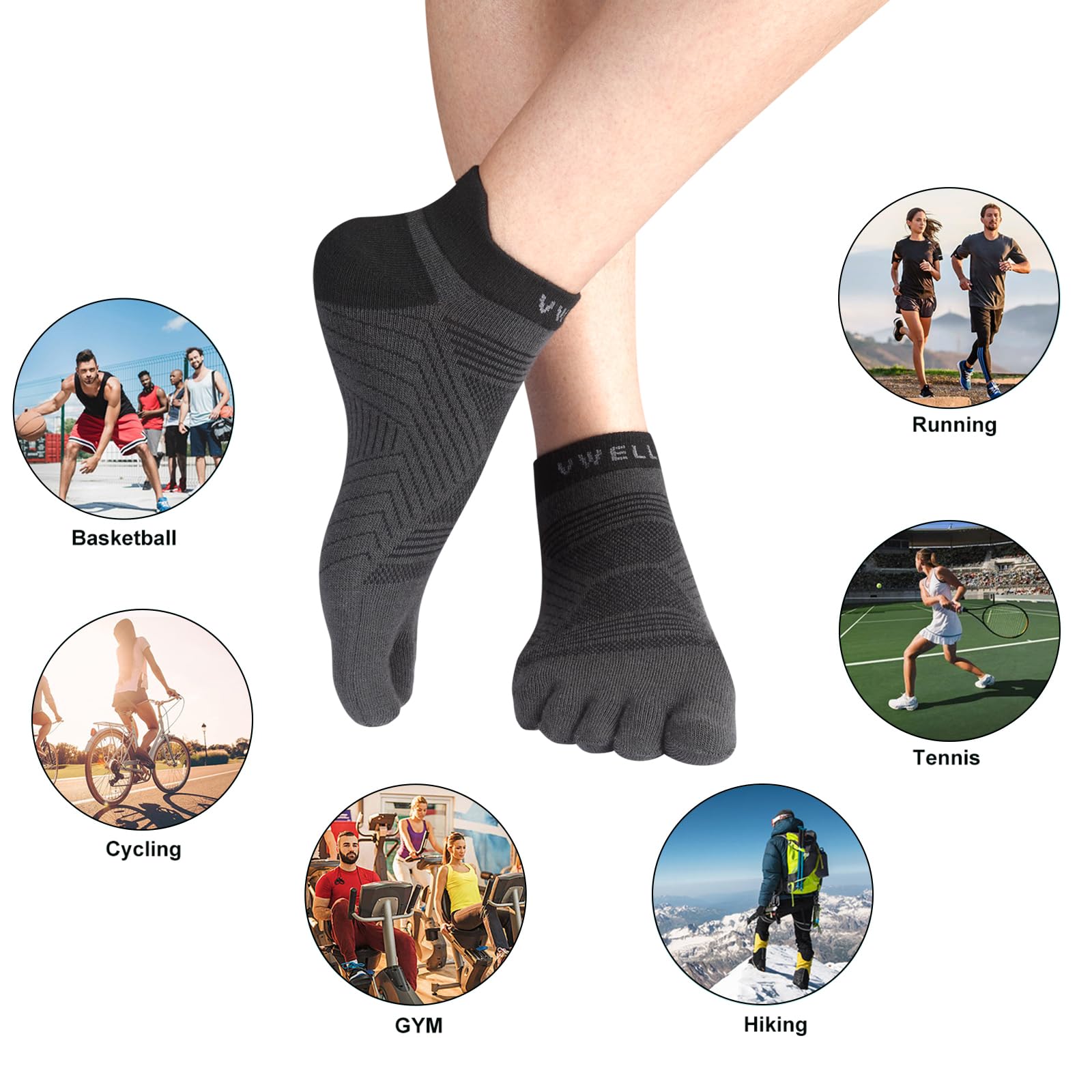 VWELL 3ts Calcetines con dedos Unisex adulto