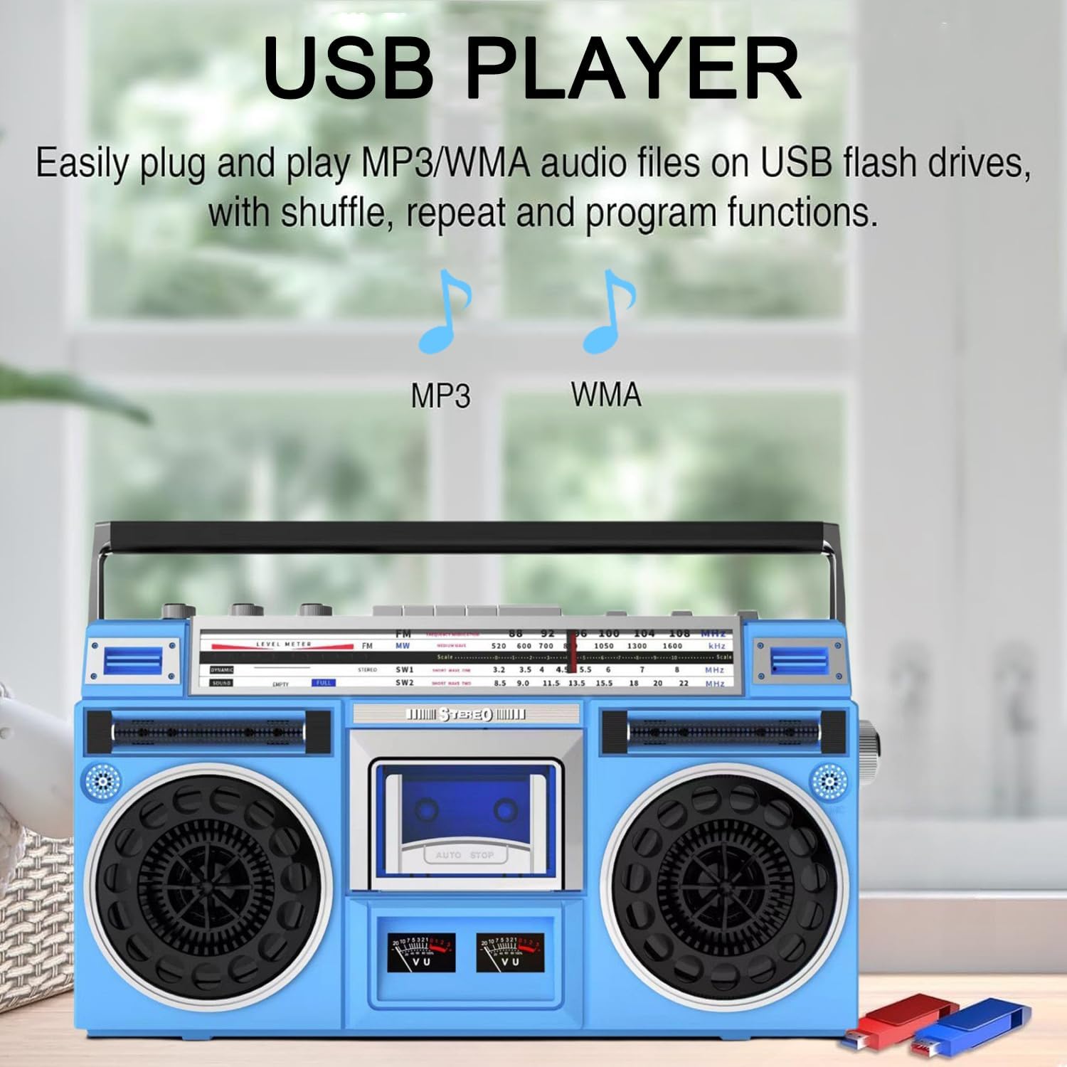 Vintage Boombox Retro System stereo z radiem AM/FM, odtwarzacz CD i rejestrator kasetowy | Wejście USB/SD, wbudowane głośniki, gniazdo słuchawkowe 3,5 mm | Styl z lat 80. do domu, rodziny i podróży