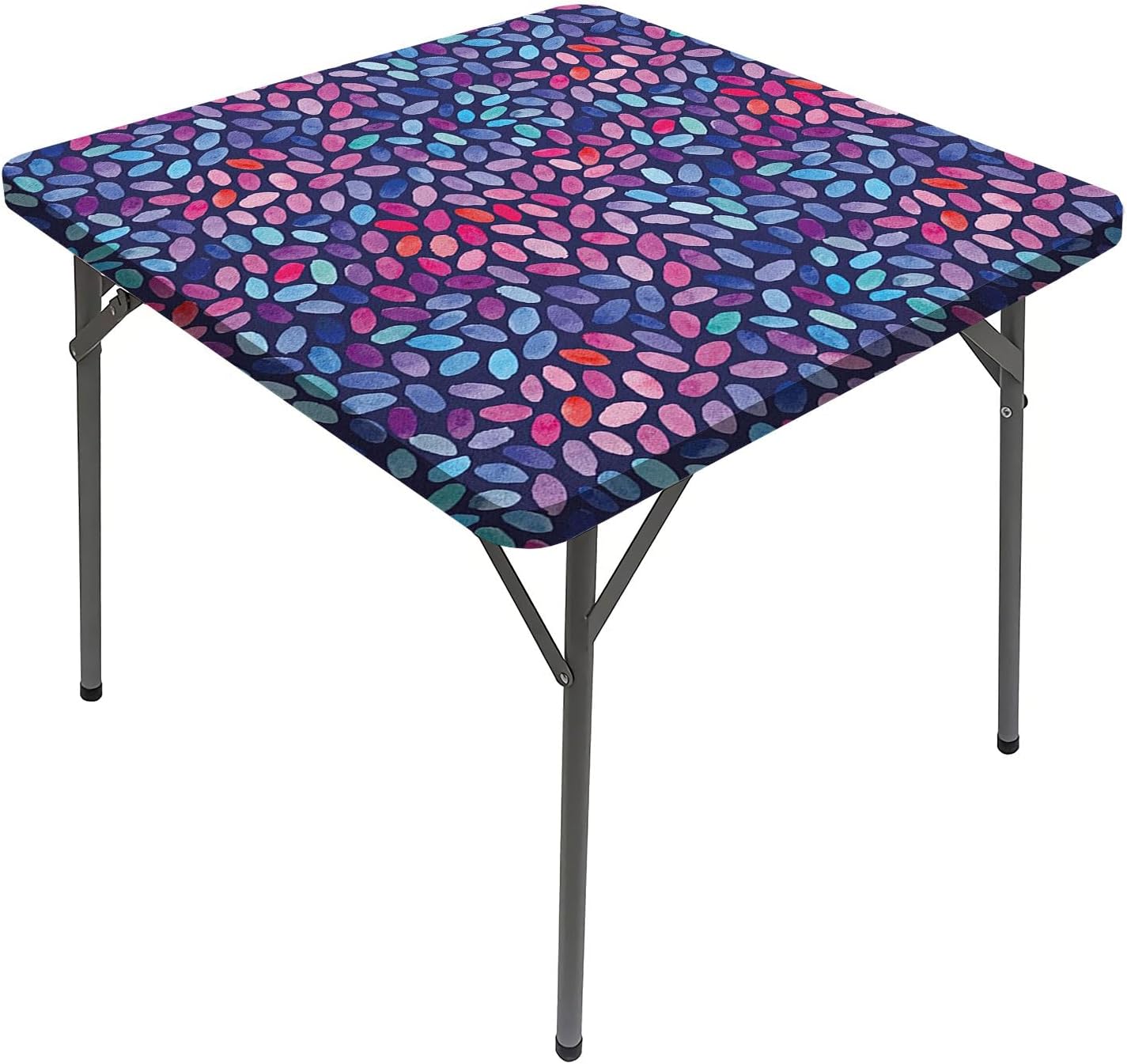 Grunge Table Cover Square, Watercolor Spots Oval Shapes Washable Spill Proof Table Cover, Fits 36x36 inch Table, for Restaurants Picnic Patio Party Table Decor, Violet Blue Multicolor