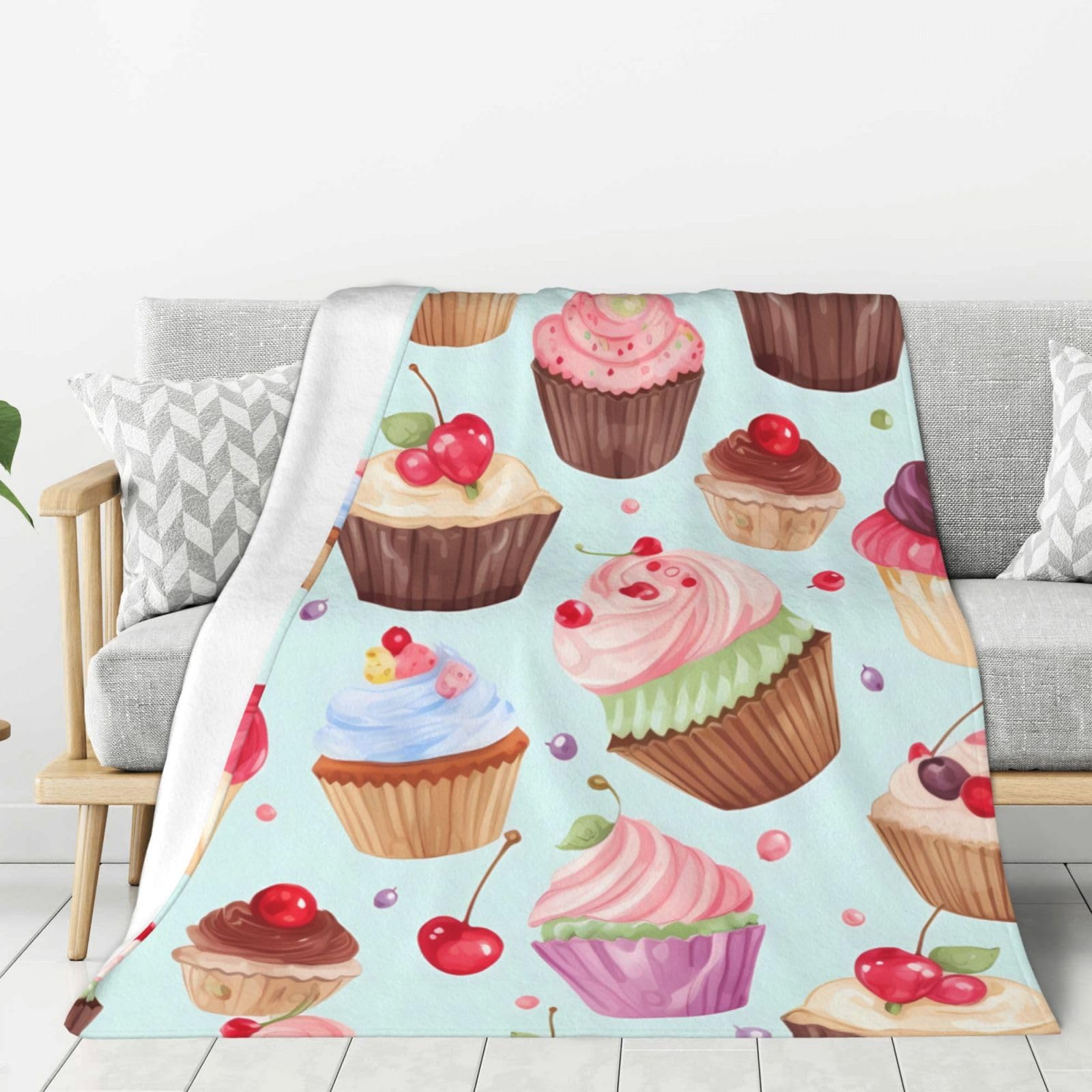 Couverture polaire douce cupcake pour lit et canapé