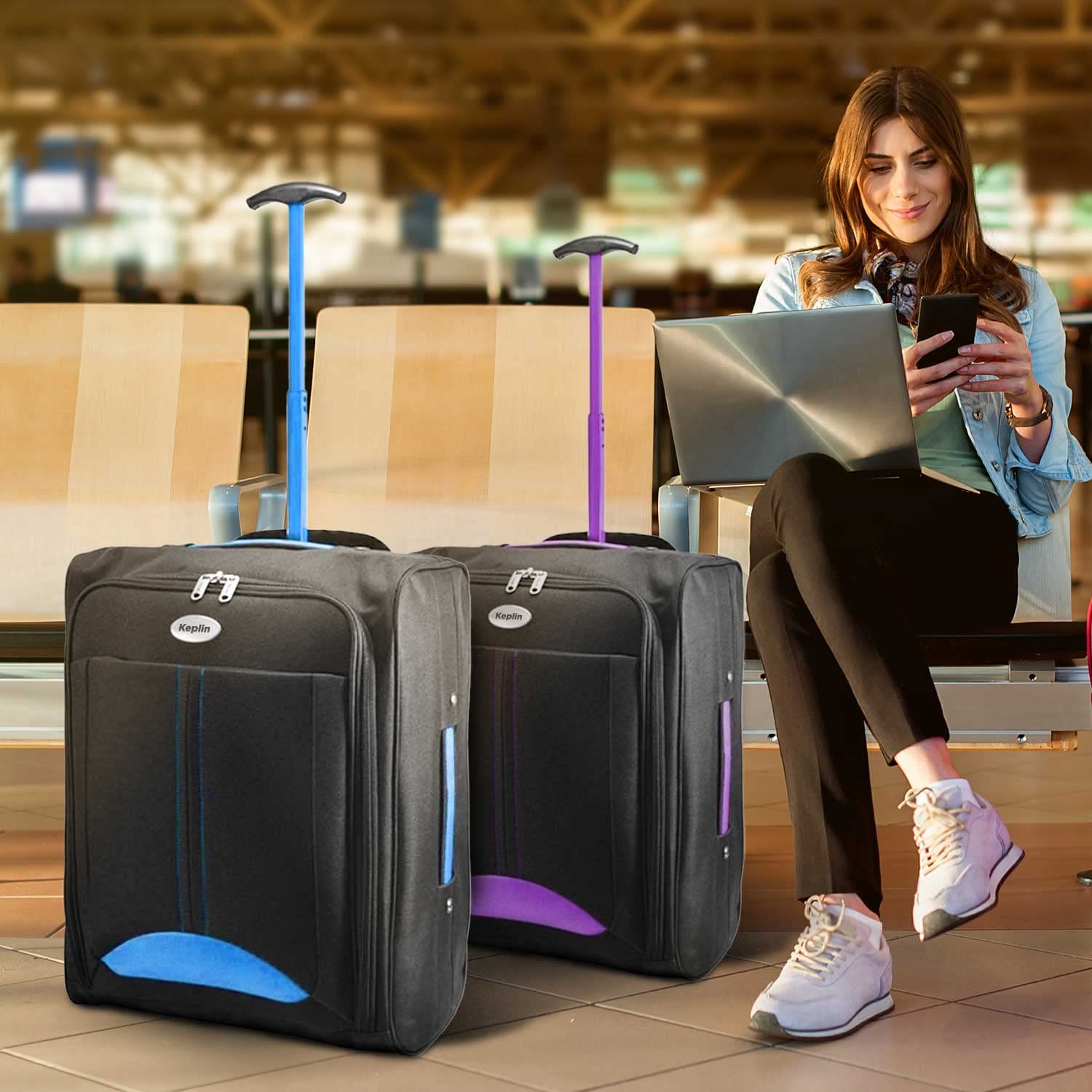 KEPLIN Cabin Approved Lightweight Travel Bag with Wheels, Hand Luggage