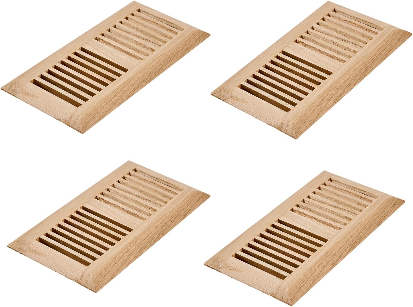 Razo 2 Pcs Pack White Oak Wood Floor Register, Drop in Vent Cover with Damper, 4x10 Inch (Duct Opening), Unfinished