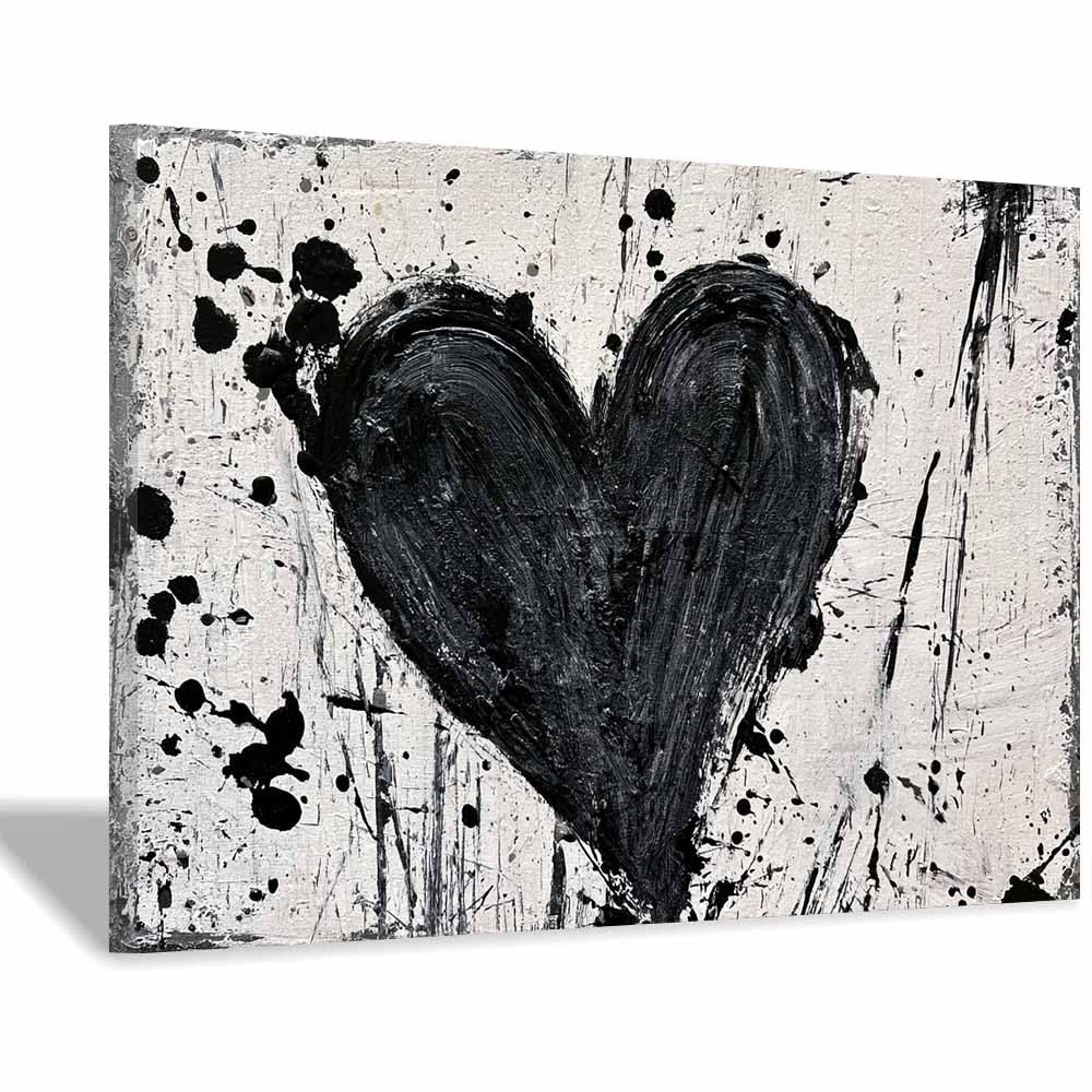 HOQIU Black And White Pictures For Walls Grunge Black Heart Decor prints for walls, canvas wall art, for Living Room Bedroom Bathroom Home Office Wall Decoration(Multicolor)-70x100cm Framed