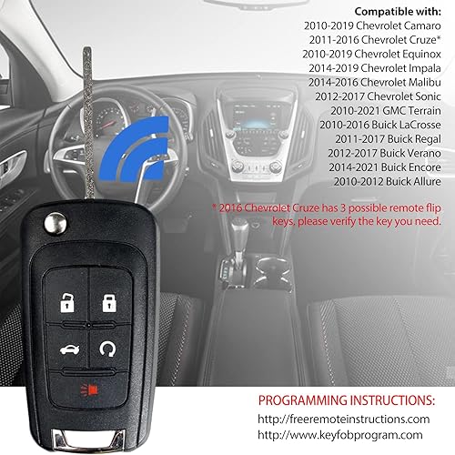Miniatura 10 de Reemplazo de llavero remoto de entrada sin llave para Chevy Equinox Camaro 2010-2019 Cruze Malibu Impala Sonic GMC Terrain Buick Lacrosse Regal