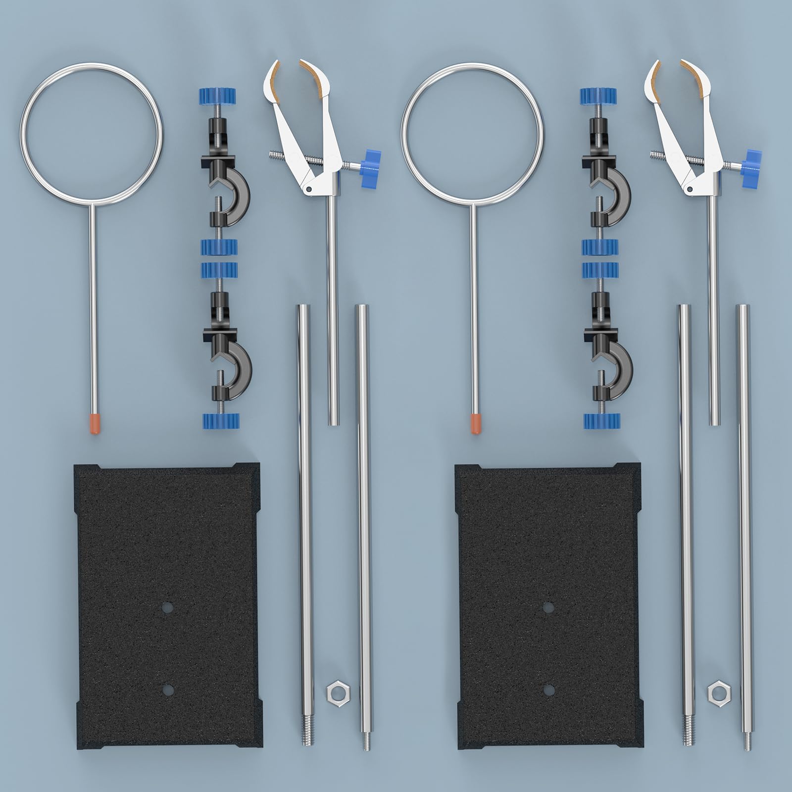 stonylab Support de Laboratoire Stands, Lab Stand Set Support en Acier avec Tige, 4-Prong Pince de Pivot, Anneau de Cornue et 2 Têtes de Bossage (2)