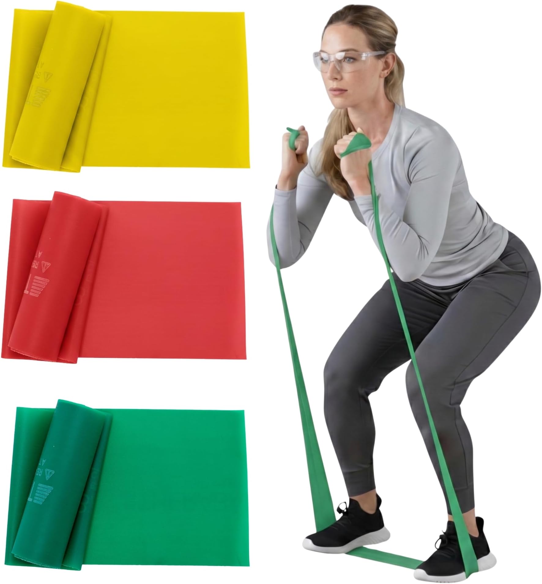 THERABAND Resistance Bands Set, Beginner Kit, Yellow, Red, Green, Latex Elastic Bands for Exercise & Physical Therapy, Strength Training for Upper & Lower Body Fitness