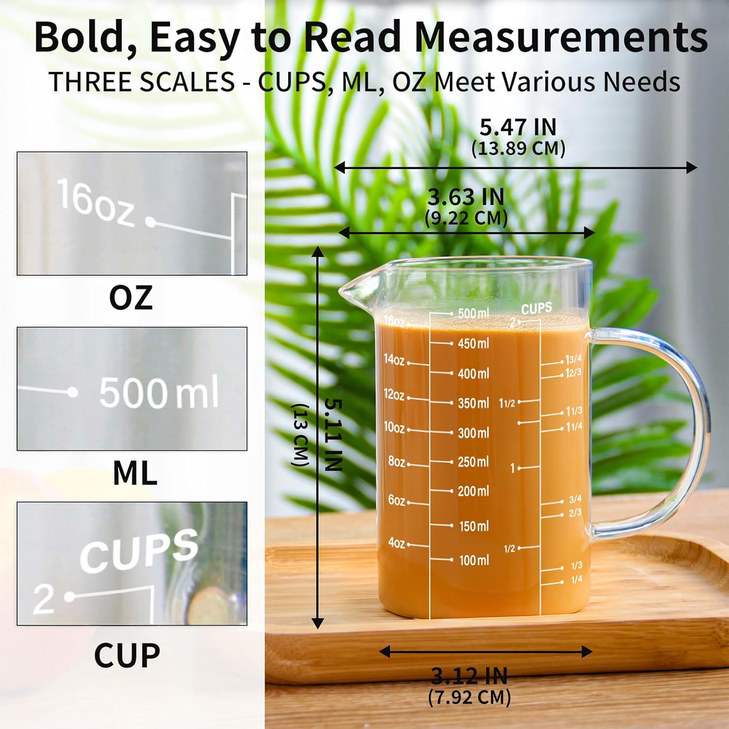 77L 5 Pack Glass Measuring Cup Set, [Insulated handle, V-Shaped Spout], High Borosilicate Liquid Glass Measure Cup for Kitchen, Easy To Read, Dishwasher, Freezer, and Microwave Safe