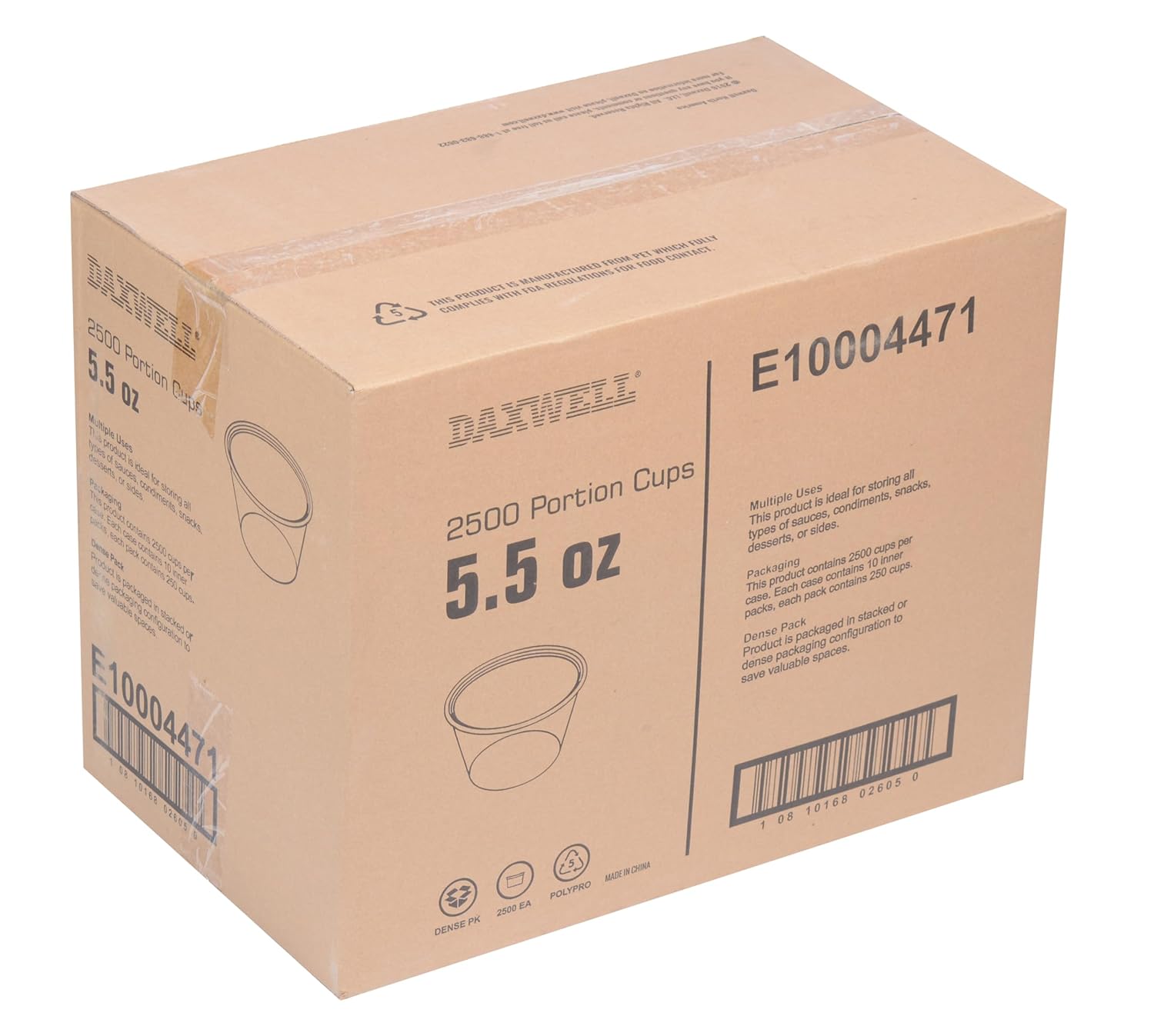 Daxwell Plastic Portion Cups, Polypropylene (PP), 5.5 oz, Clear, E10004471 (Case of 2,500)