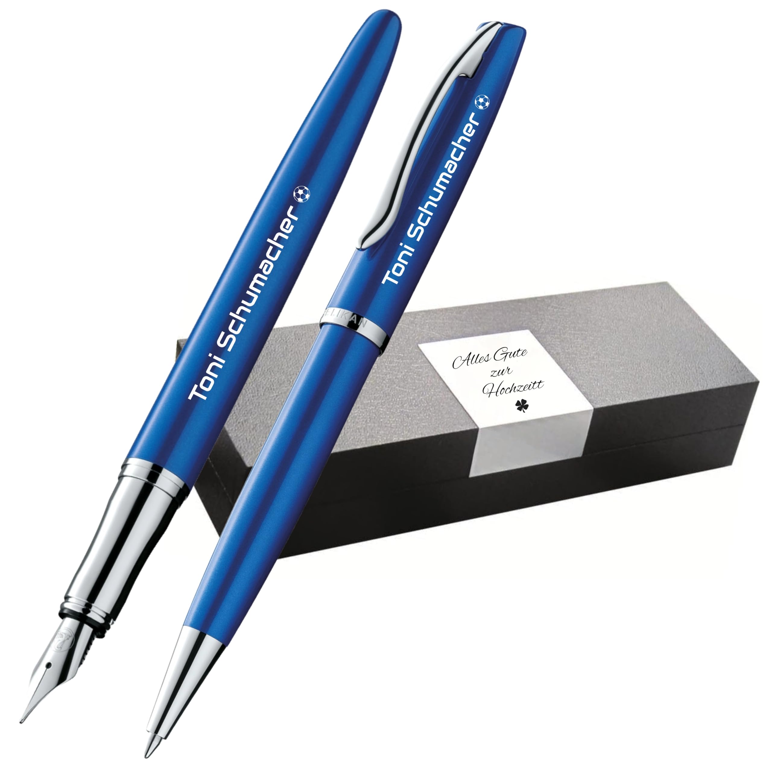 Pelikan Schreibset Jazz® Noble Elegance K/P36 Kugelschreiber und Füllhalter mit Gravur Geschenk - einzigartige Stifte mit Namen - personalisierte Geschenke (Saphir Blau)