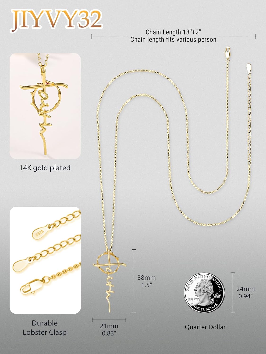 Crown Cross Necklace for Women,14K Gold/White Gold Faith Pendant with Crown Necklace Protection Eternal Christian Jewelry Anniversary Birthday Gifts for Wife Mom First Communion Gifts - Image 2