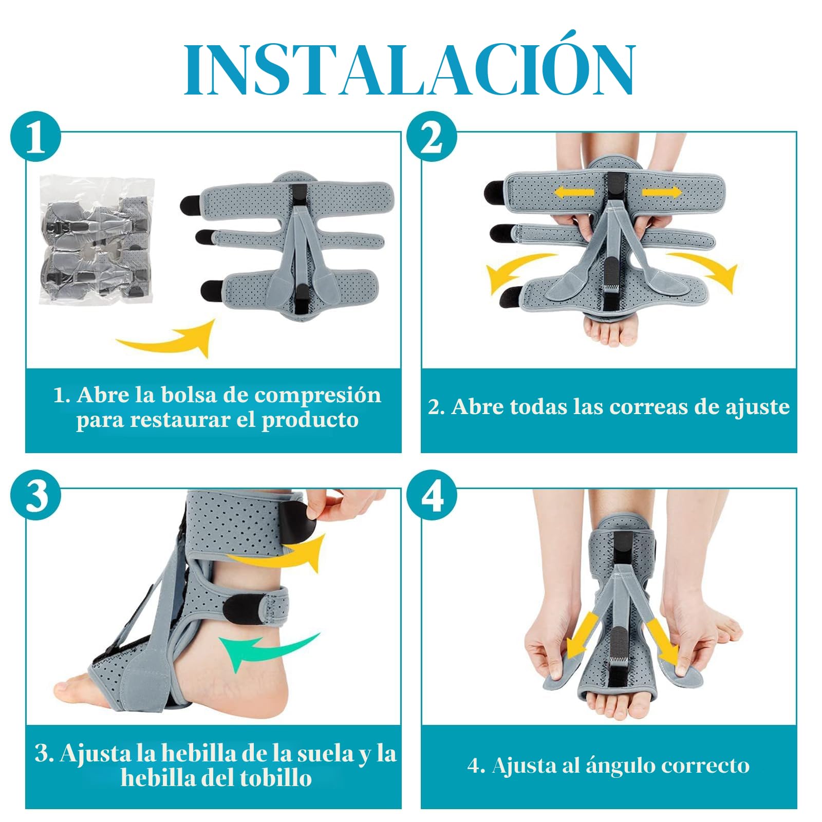 Ferula Nocturna Fascitis Plantar 3 Correas Soporte Ajustables Transpirable Férula Pie Tobillera Con Arqueado Para Tendinitis De Aquiles, Caída Del Pie, Problemas En El Talón Del Tobillo