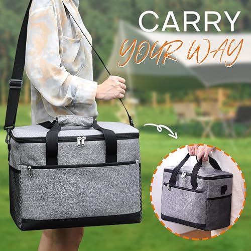 Miniatura 4 de Bolsas enfriadoras plegables aisladas, 48 latas, enfriador suave con bolsillo frontal con cremallera y correa para el hombro, refrigeradores