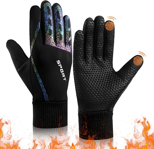 FWLWTWSS Winter Gloves Thermal Gloves Men Women Soft Warm Touch Screen Gloves Anti-slip Elastic Cuff Black Gloves Windproof Water-Resistant Running Gloves for Sport Driving Cycling Hiking Skiing