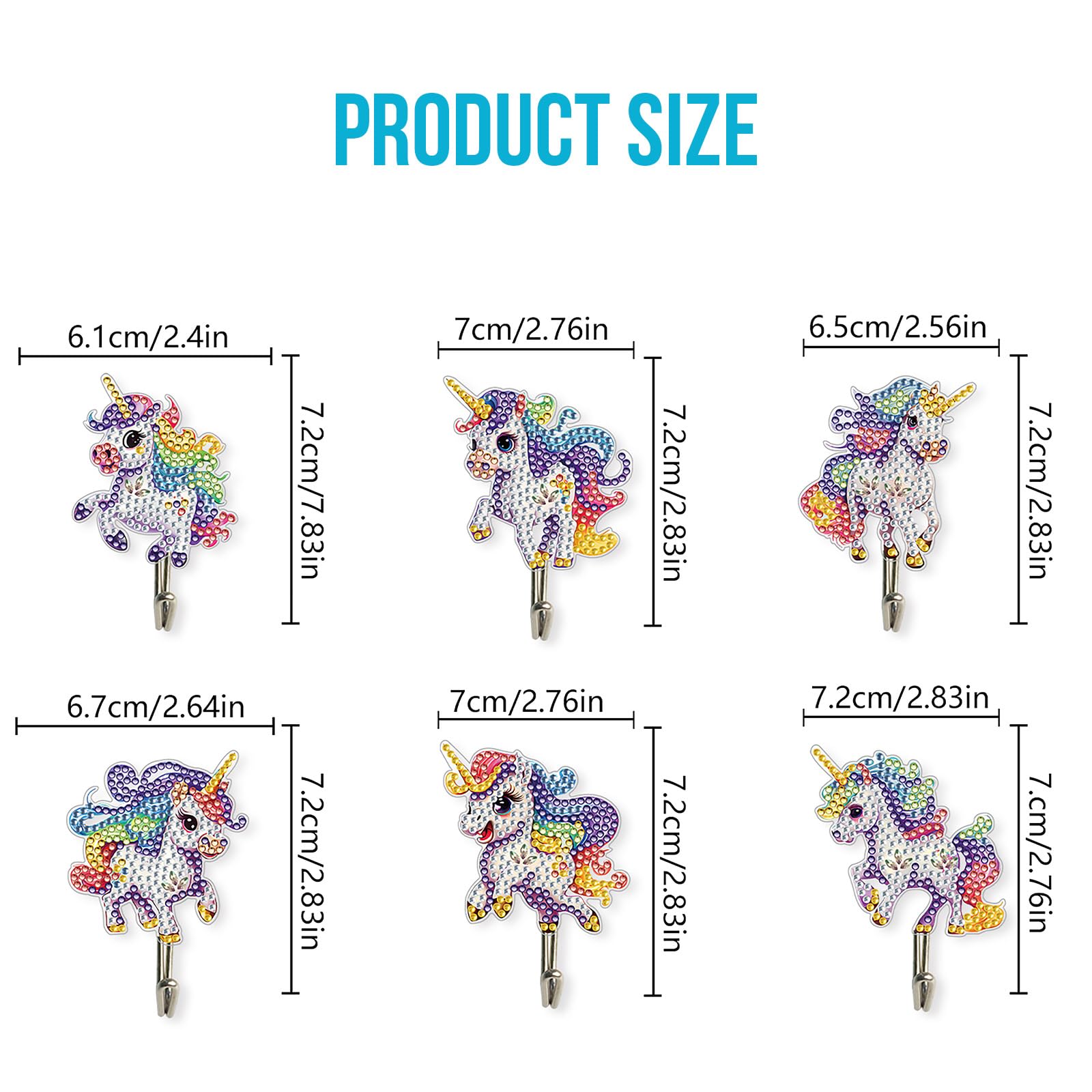 DIY Diamond Painting Ganci Autoadesivi, 6 Pezzi Diamante Pittura e Decorazione Unicorno Ganci, Appendiabiti per Bagno Cucina Ingresso 5D Pittura a Diamante Decorazione per Bambini e Adulti