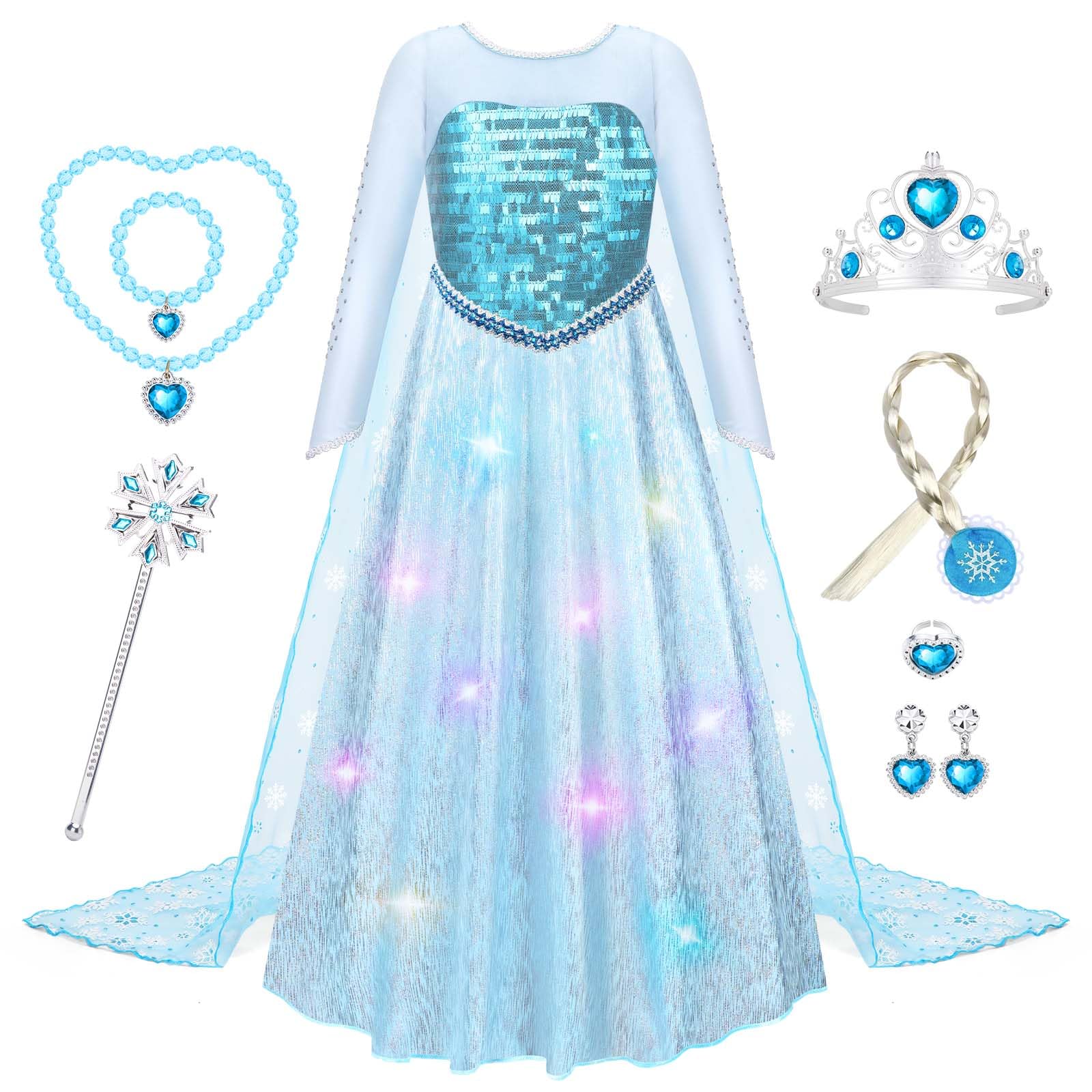 WIKITOT Princess Costumes for Girls, Light up Princess Dress up for Girls  Aged 3-10, Fancy Dress Toys for Kids & Toddlers Halloween Costumes(XL)   BigaMart