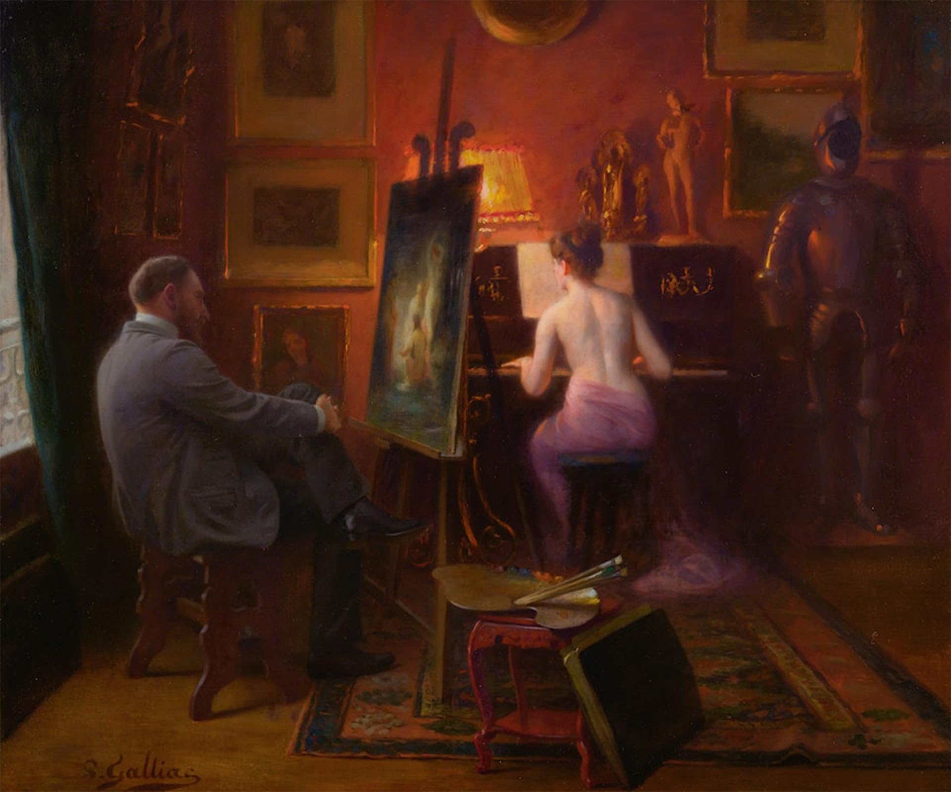 ARTXLXXBN Famous Painting Art Wall Decor Abstract Art Picture the Artist’s Model by Louis Galliac Animal Pictures for Home Decor 60x90cm