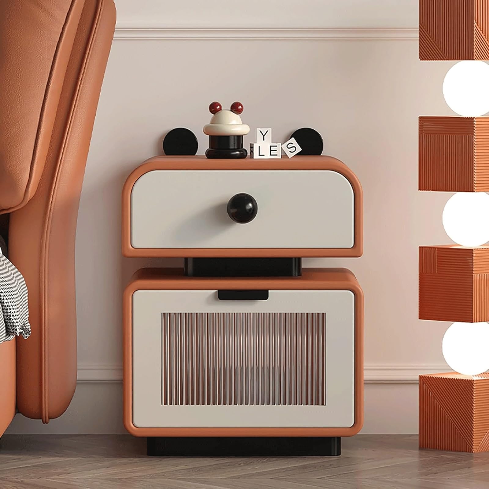 SXZenSpace Creative Nightstand with 2 Drawers and Rounded Handles Bedside Cabinet Portable Table for Bedroom Cute Side Table(Orange,30cm)