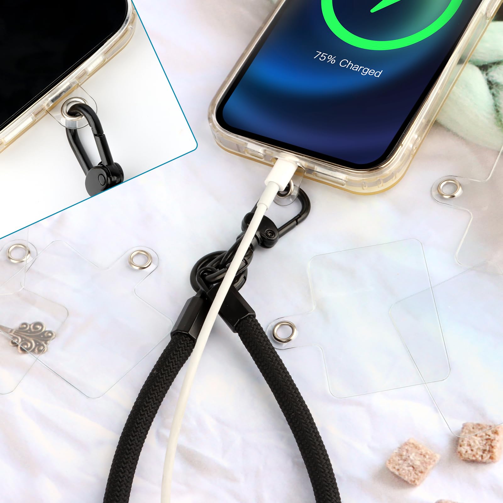 10 Piezas Parche de Cordón para Teléfono, Correa de Cordón para Teléfono Celular con Anillo de Metal — view 4