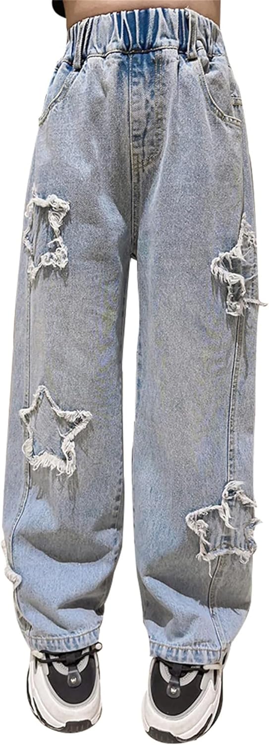 SANGTREE Baggy Girls Jeans Wide Leg Denim Pants