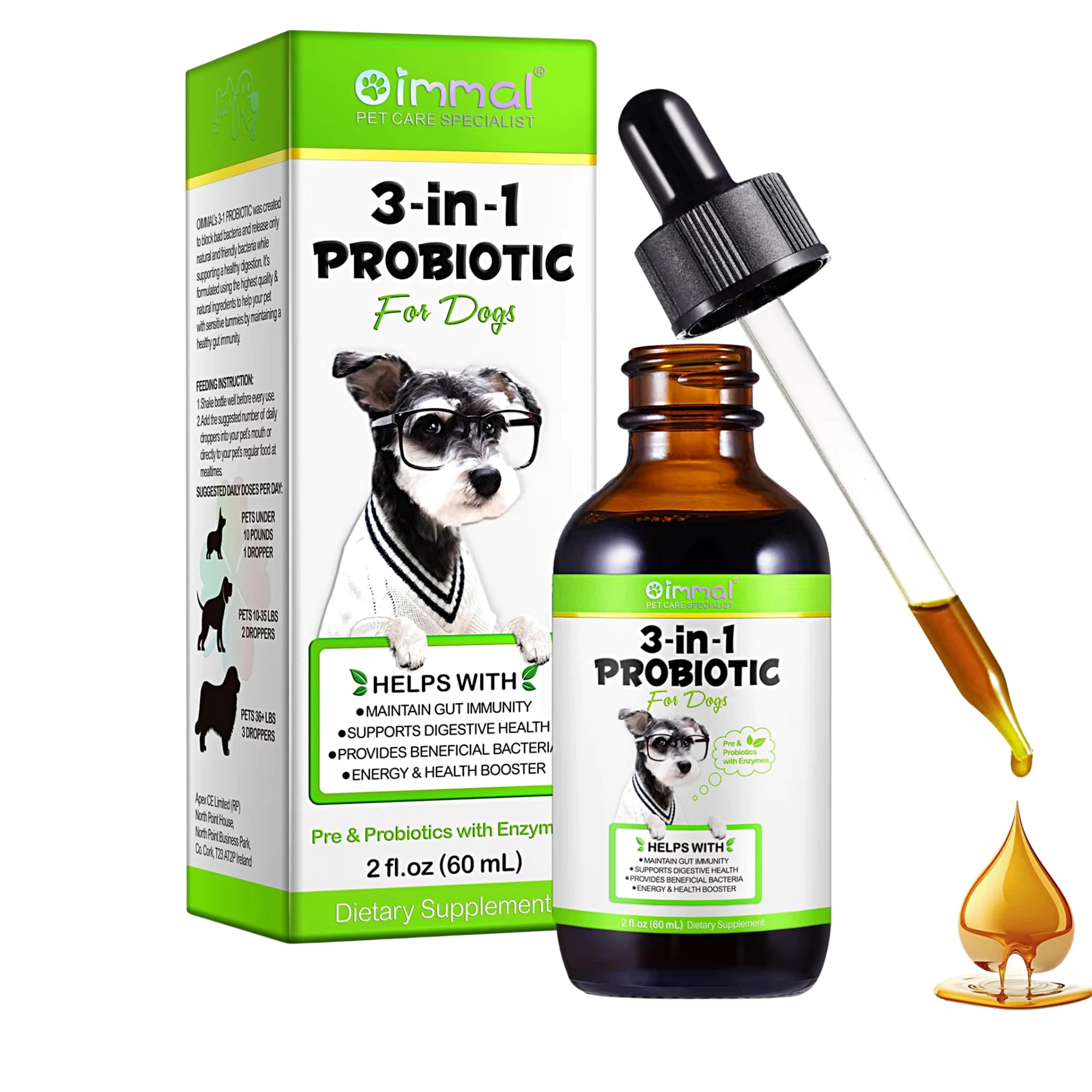 Dog Probiotic Liquid 60ml | Probiotics for Dogs Gut & Digestive Health, 3-in-1 Fast Acting Support for Diarrhoea, Constipation & Gas, with Prebiotics & Digestive Enzymes