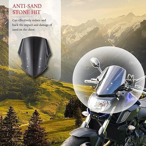 Miniatura 3 de GLoyer Motorcycle Windshield Compatible with Yamaha MT-07 FZ-07 MT07 FZ07 2018 2019 2020 Motorycle Windshield WindScreen Double Bubble Wind Screen
