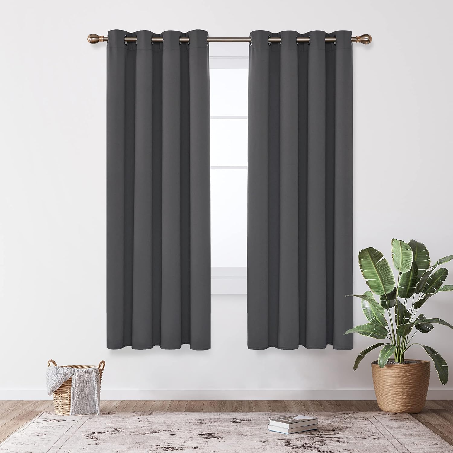 Deconovo Short Curtains Thermal Insulated Eyelet Blackout Curtains for Kitchen 52" x 45" Dark Grey 2 Panels - Image 3