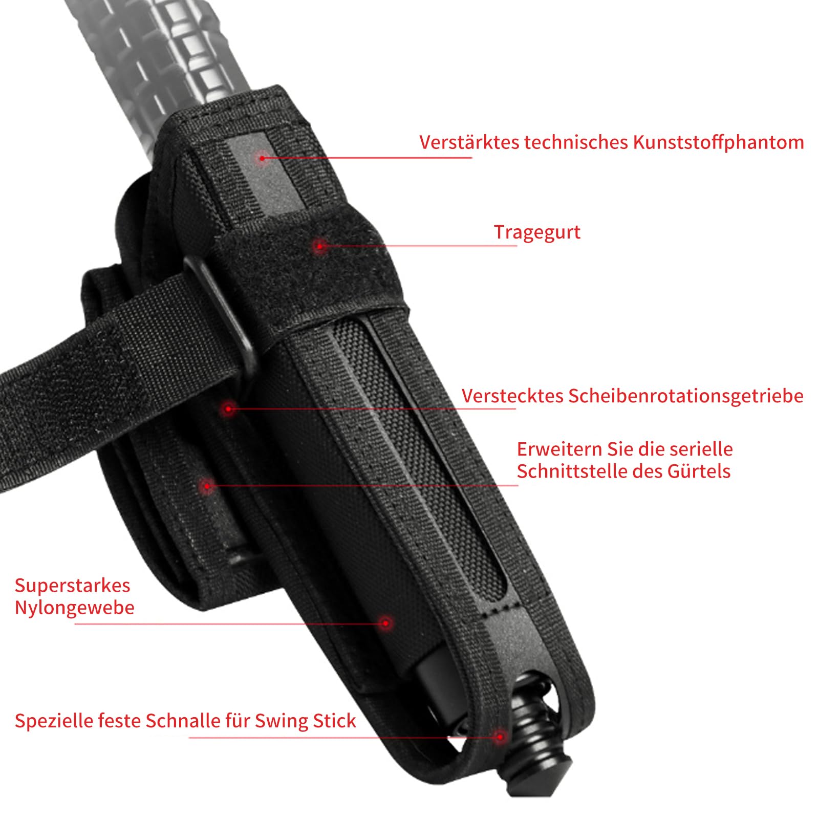 360 Grad Drehbare Schnellwahl-Swing-Stick-Abdeckung, Tragbare Schlagstock Abdeckung, Schlagstockholster für Polizisten, Teleskop-Schlagstocktasche, Taschenlampen-Holster, mit Schnellverschluss