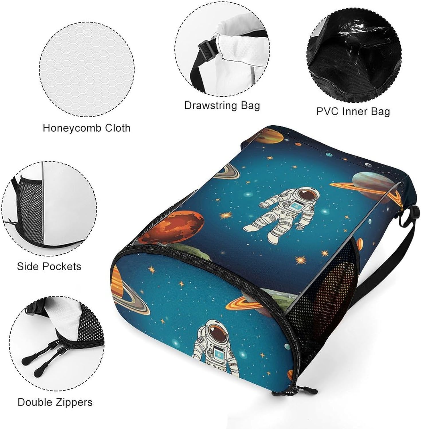 Swimming Gym Bag,Outer Space Rocket Astronaut Printed Beach Bag,sport Drawstring Backpack Suitable for Women And Men.