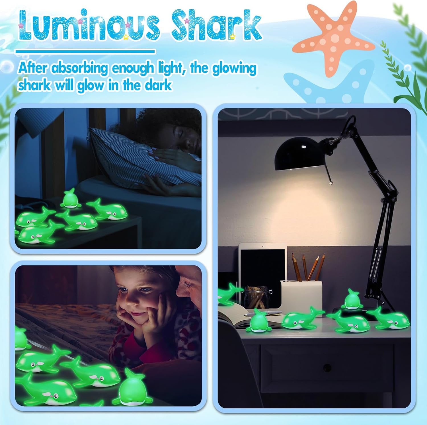 HyDren 48 Pcs Glow in The Dark Rubber Whale Bulk Squeaky Rubber Whale Luminous Mini Sea Animal Toys Bathtub Favors for Classroom Operation Gift Bulk(Black)