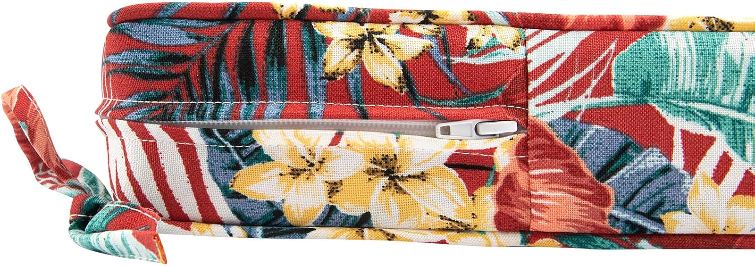Outdoor Bench Cushion 42x18 Inch, Waterproof Patio Furniture Cushion for Loveseat Settee Couch Sofa, Garden Porch Swing Pads with Handle and Ties-Chili Red Floral