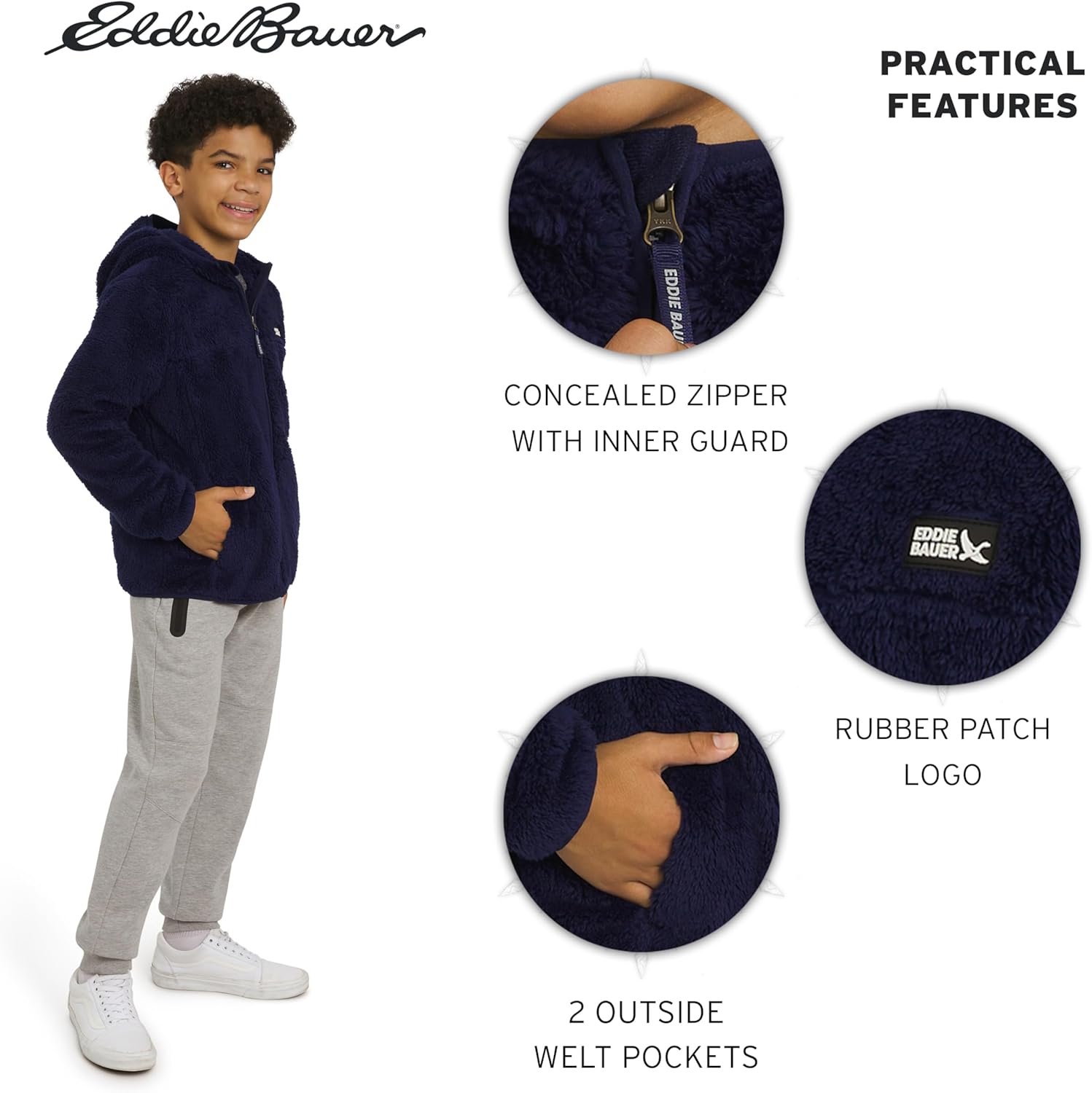 Eddie Bauer Boys' Quest Plush High Pile Faux Sherpa Hooded Jacket - Image 6