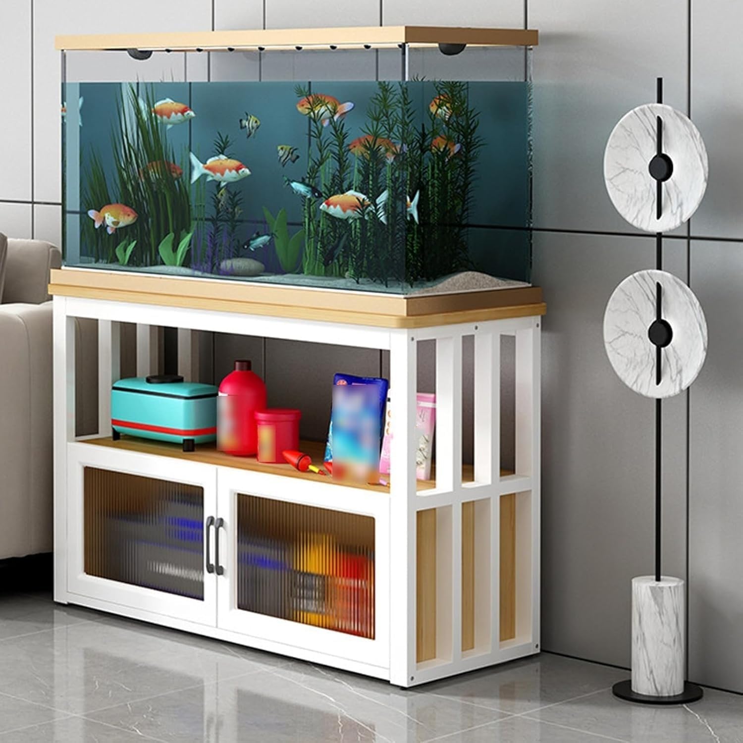 Reinforced Wrought Iron Aquarium Stand, Heavy-duty Panel Aquarium Stand, Specialized Cabinet for Large Decorative Aquariums(Style B,31.5x17.7in)