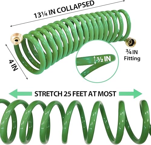 Miniatura 7 de Sutekus Manguera de bobina, manguera de agua, manguera de barco en espiral, manguera de jardín autoenrollable ligera con accesorios de latón de 34