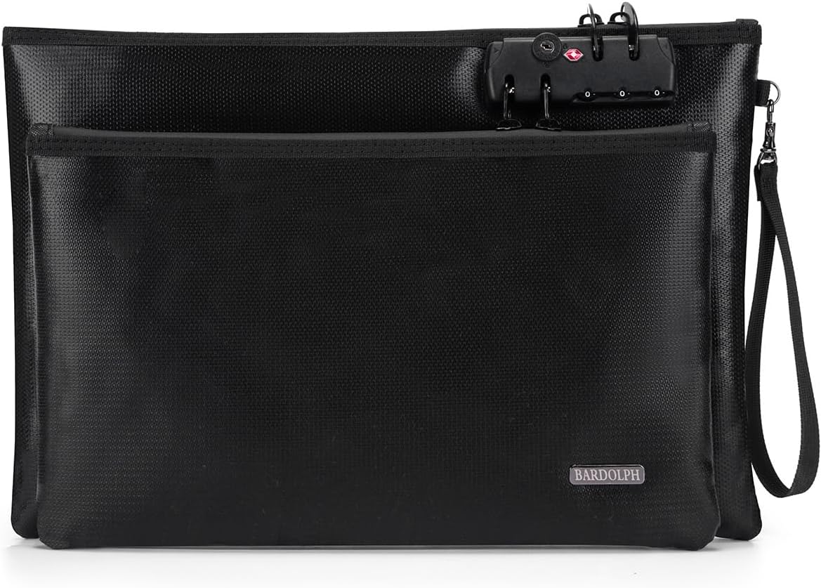 Fireproof Document Bag, Fireproof Money Bag with Lock and Zipper for Cash, FireproofBag Money Pouch, Fire Safe CashBag BankerBag, Notary Supplies (black, Large)