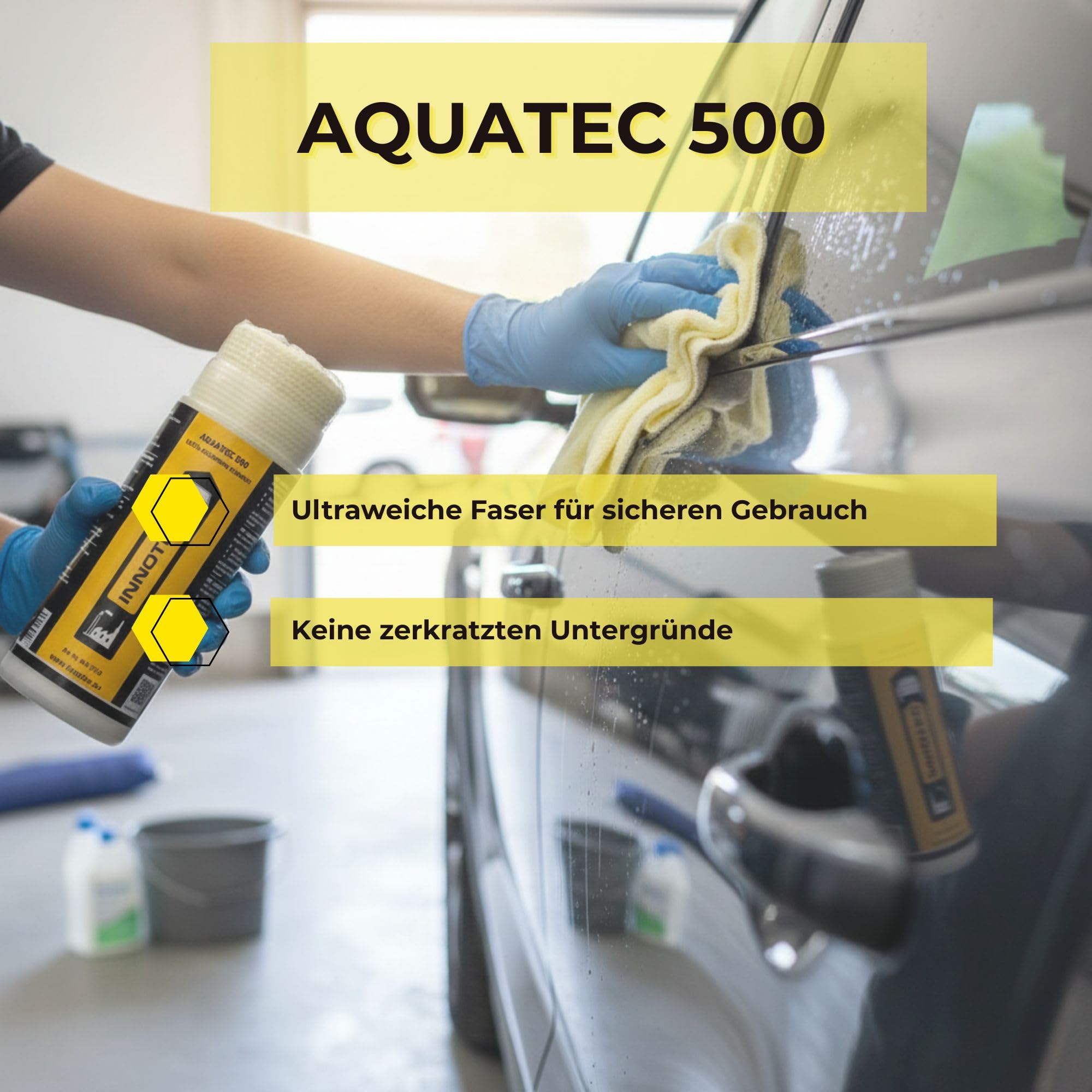 4 Stück INNOTEC Aquatec 500 – Ultra Absorbierende Leder-Trockentuch-Chamois für Auto, Motorrad & Kfz-Lack – streifenloses Trocknen auf Chrom, Glas & lackierten Flächen nach der Fahrzeugwäsche