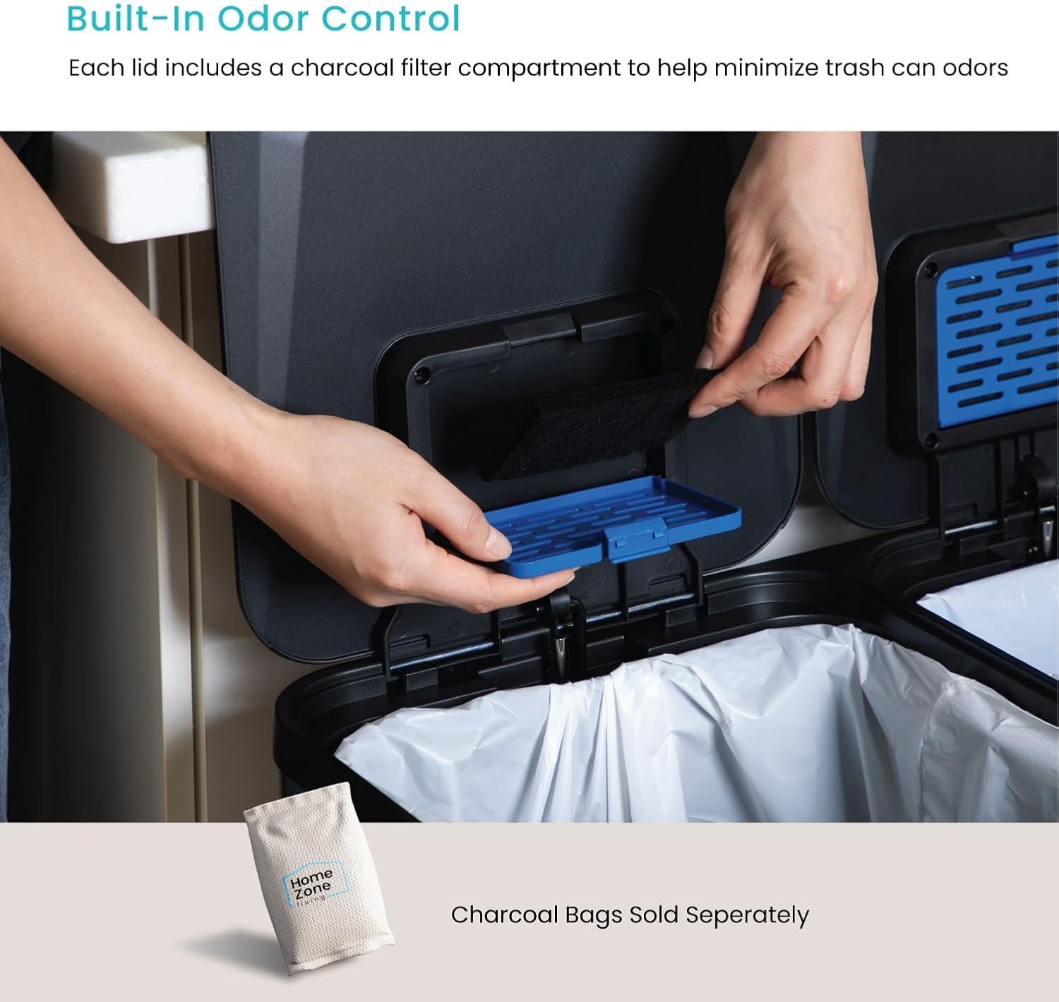 Home Zone Living 19 Gallon Dual Compartment Kitchen Trash and Recycling Can, Stainless Steel with Soft Close Lids and Removable Buckets, Silver