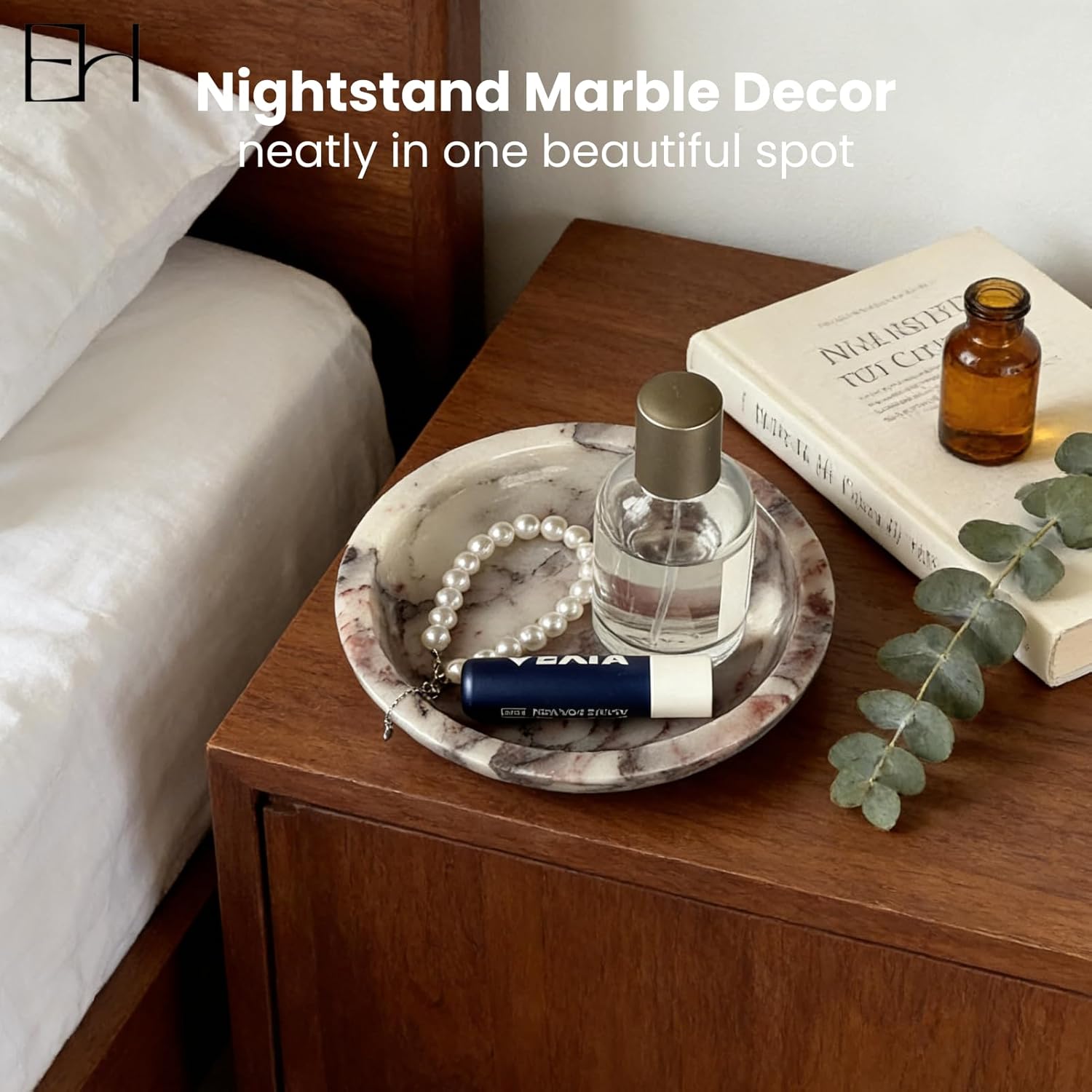 Marble Trinket Dish, Calacatta Marble Tray for Jewelry & Keys, Round Soap Dish & Decorative Stone Bowl Candle Holder for Entryway Table, Bathroom, Vanity (Viola, 5.5 INCH)